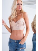 Béžový flitrovaný crop top ZZ279 - Internetový obchod - Butik